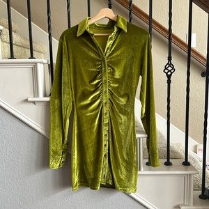 Green velvet long sleeve dress